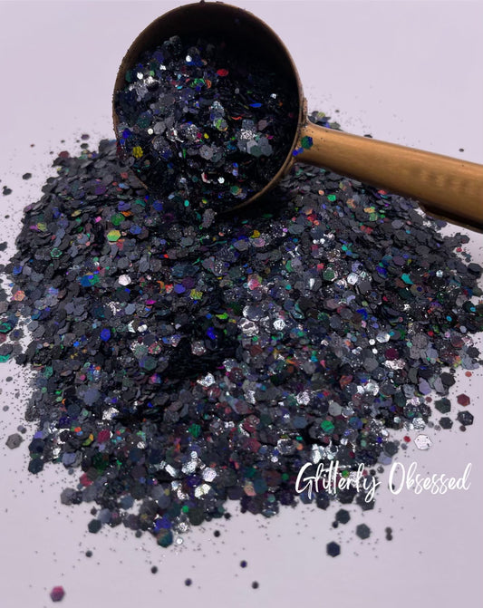 Holographic Black Chunky Glitter