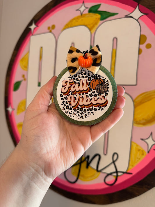 Leopard Print Fall Vibes Circle Freshie in Pumpkin Sugar Donut