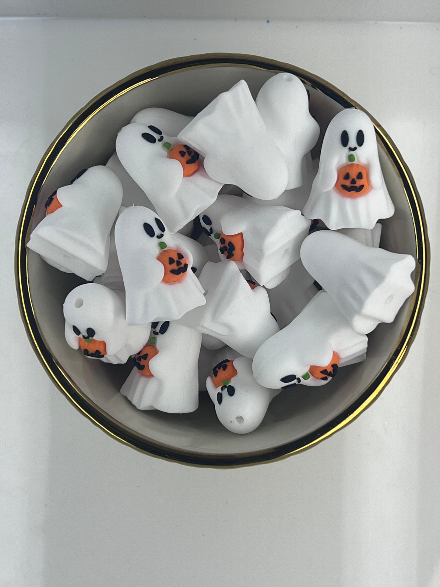 3D Ghost with Pumpkin Bucket Focal Bead