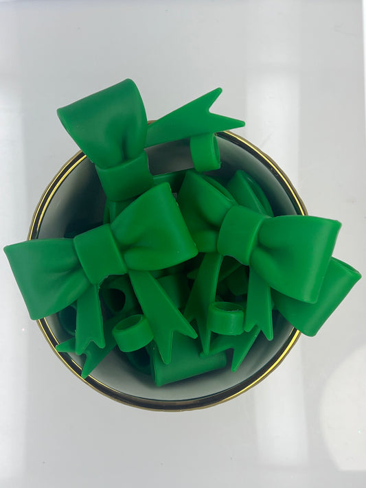 Christmas Green Bow Straw Topper
