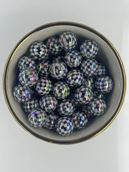 Black/White Checkered AB 16mm Acrylic Bead (Sold Individually)