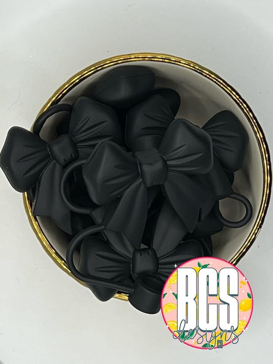 Black Coquette Bow Straw Topper