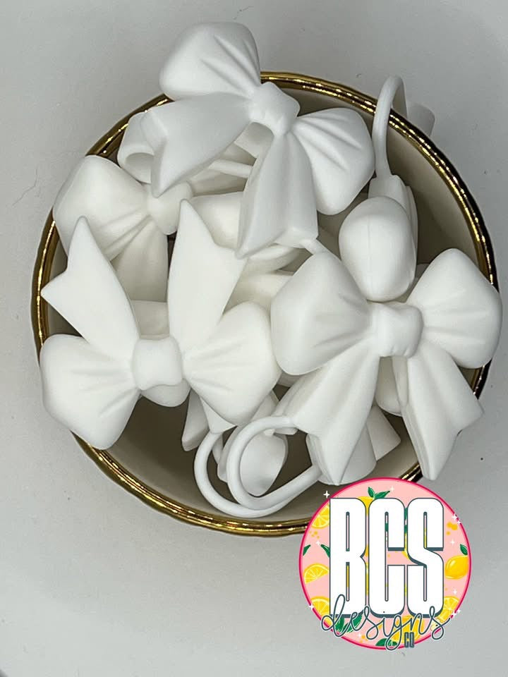 White Coquette Bow Straw Topper