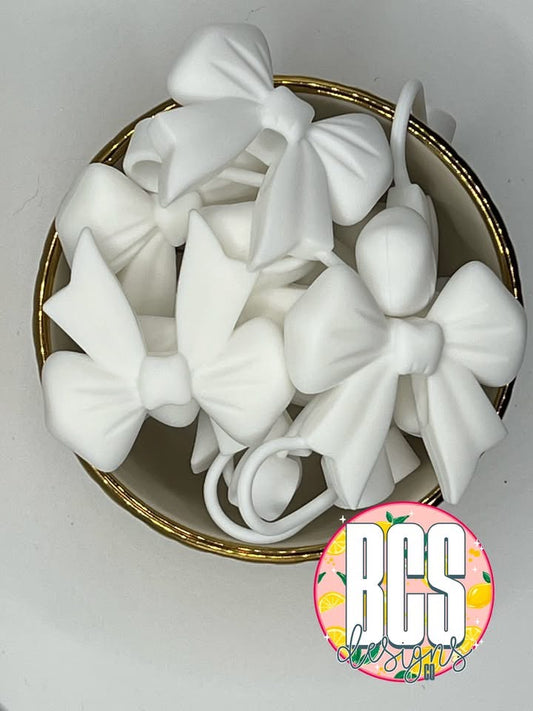 White Coquette Bow Straw Topper