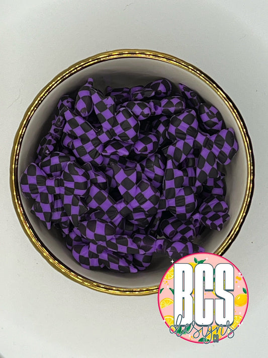 Purple Checkered Coquette Bow Focal Bead BCS EXCLUSIVE