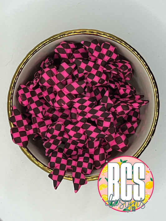 Pink Checkered Coquette Bow Focal Bead BCS EXCLUSIVE