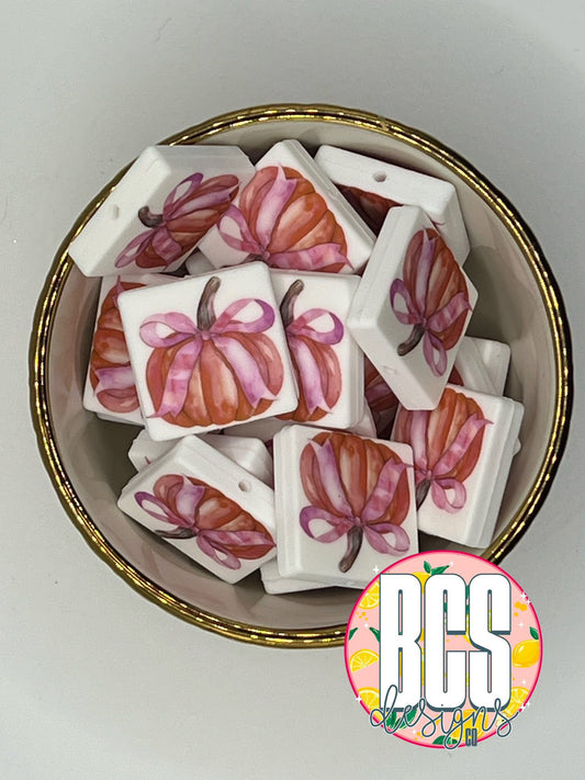 Pumpkin with Pink Bow Focal Bead