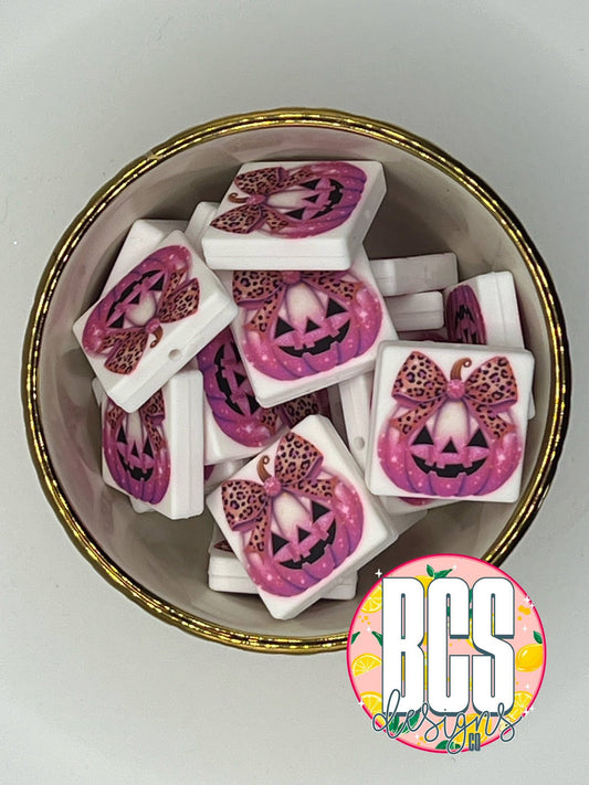 Jack-o-Lantern W/ Leopard Bow Focal Bead