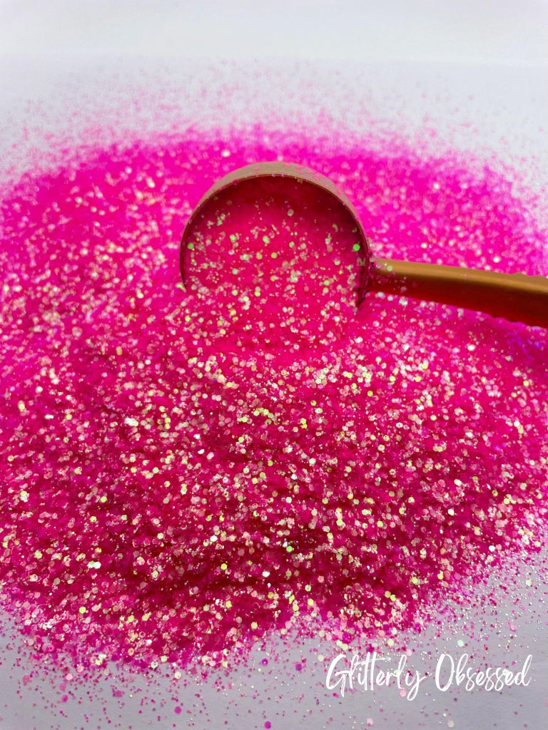 Flamingo pink petite chunky glitter