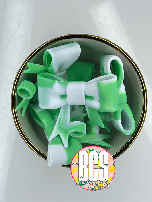 Mint/White Tie Dye Bow Straw Topper