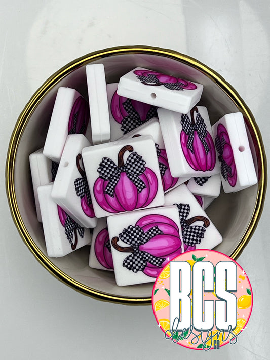 Pink Pumpkin with Checkered Bow Focal Bead BCS EXCLUSIVE
