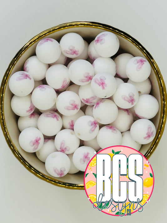 Pink Bunny Ears 15mm Printed Silicone Bead (5 pack) - BCS EXCLUSIVE