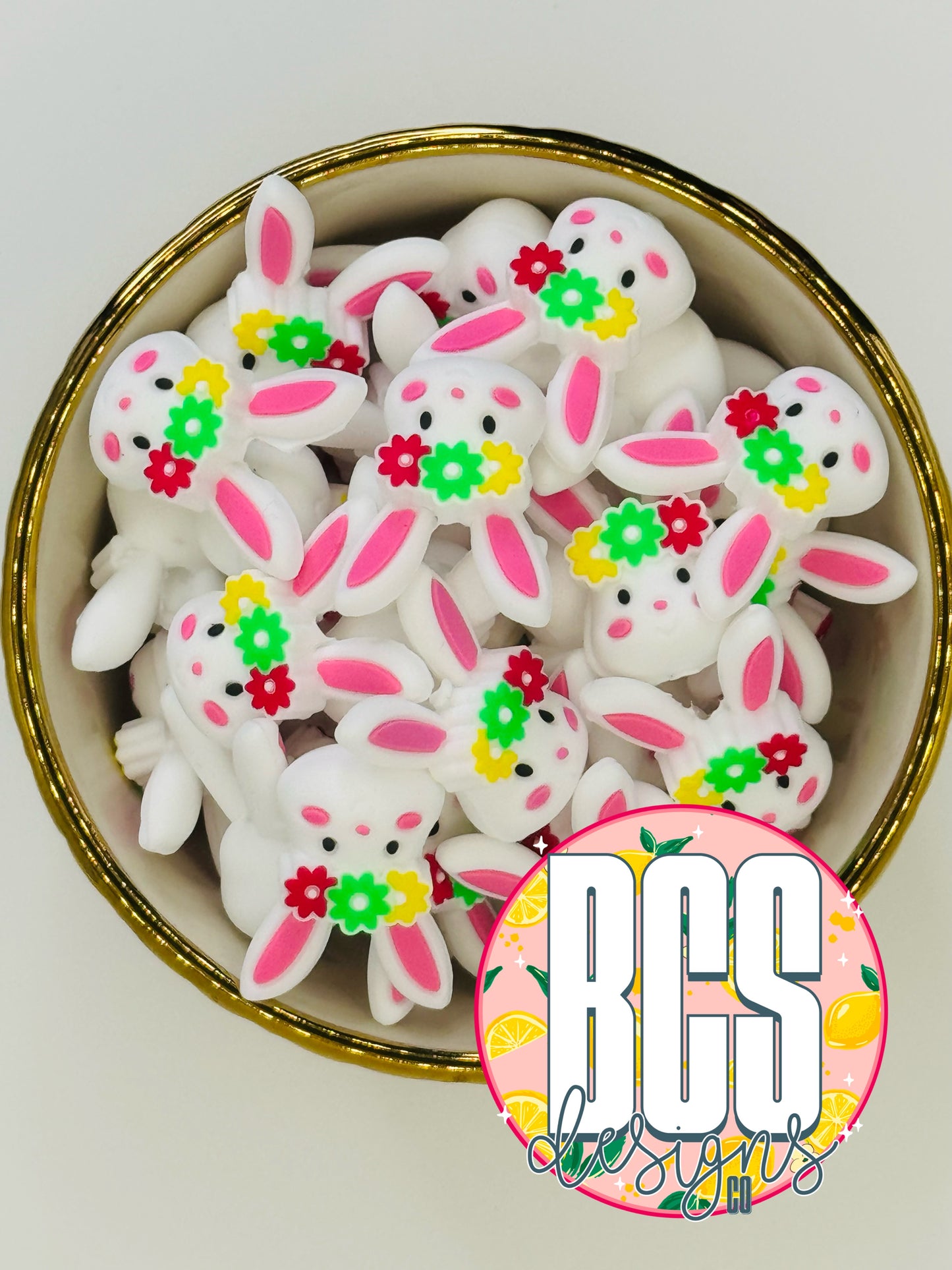 Floral Bunny Focal Bead - White