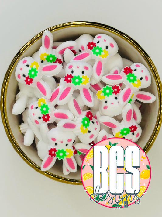 Floral Bunny Focal Bead - White