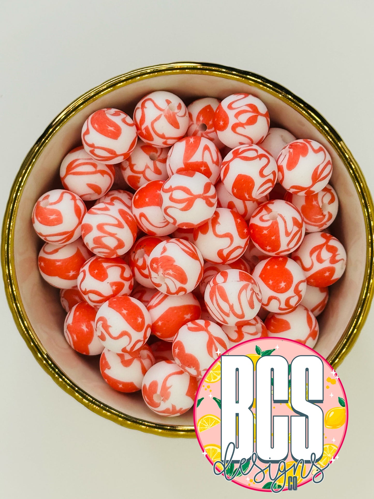 Red Heart Coquette 15mm Printed Silicone Bead (5 pack)