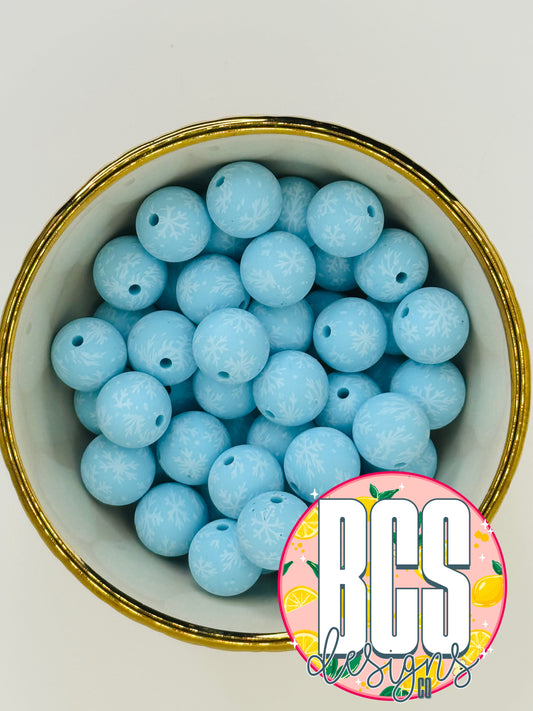 Blue Snowflake 15mm Printed Silicone Bead (5 Pack) EXCLUSIVE