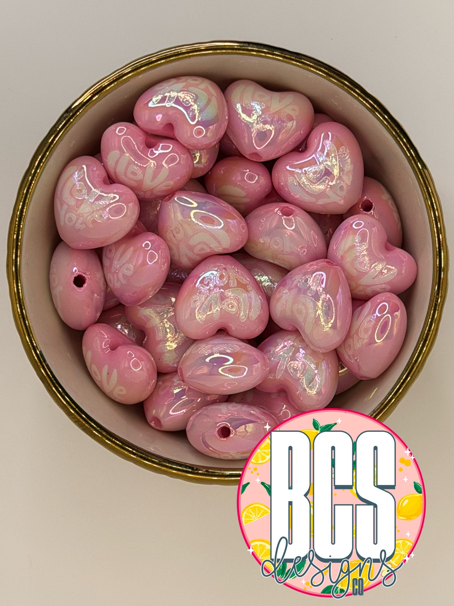 I Love You Pink Heart AB Acrylic Bead (Sold Individually)