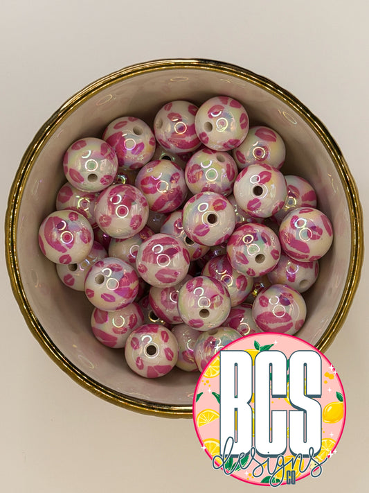 Valentine's Pink Lips AB 16mm Acrylic Bead (Sold Individually)