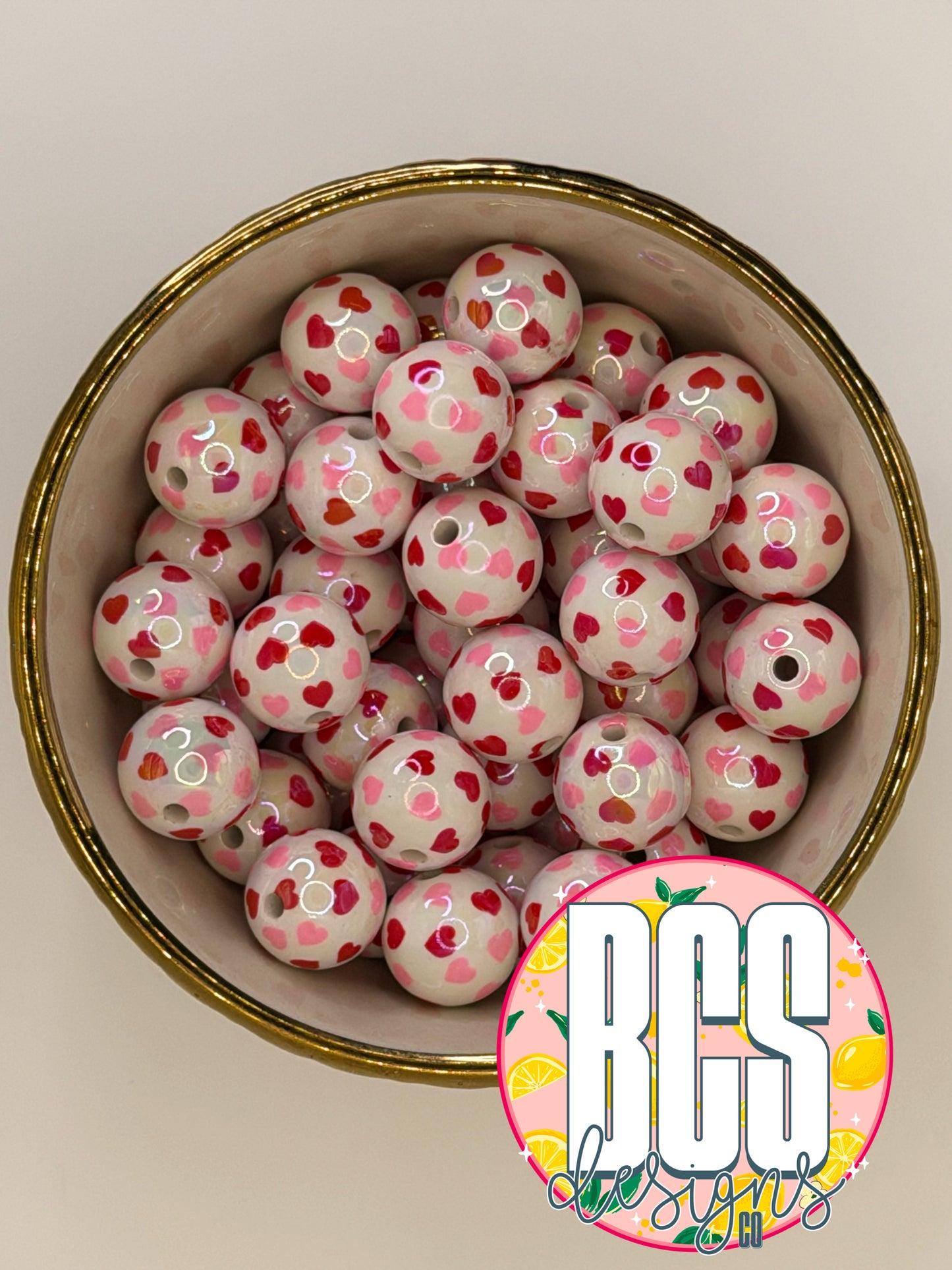 Valentine's Pink/Red Hearts AB 16mm Acrylic Bead (Sold Individually)