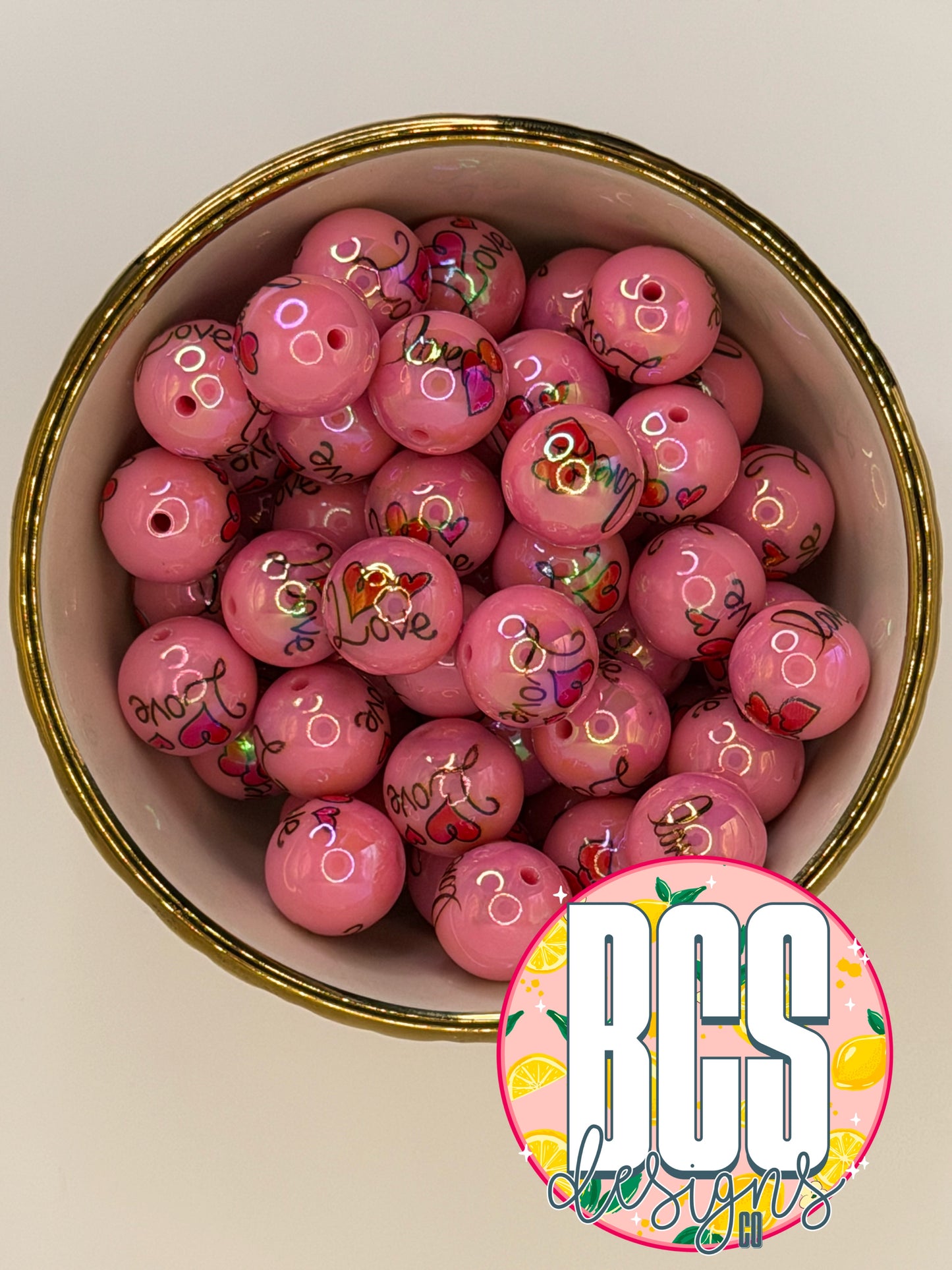 Pink Love AB 16mm Acrylic Bead (Sold Individually)