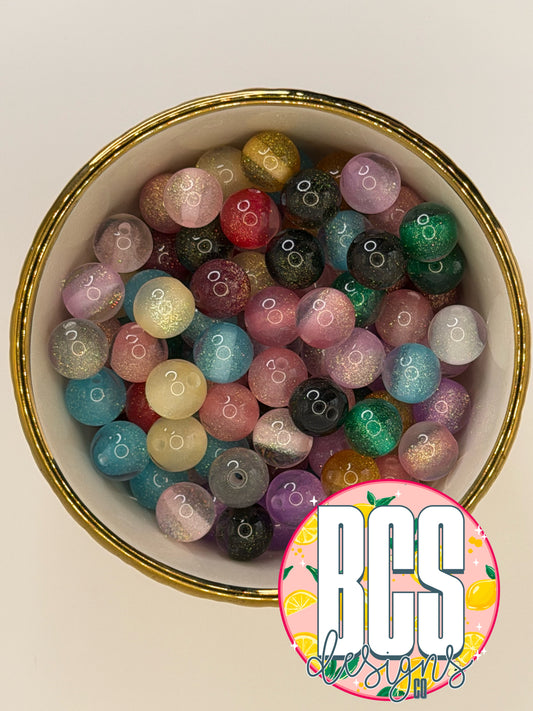 Multi Color Glitter Cat eye 12mm Acrylic Bead (10 Pack)