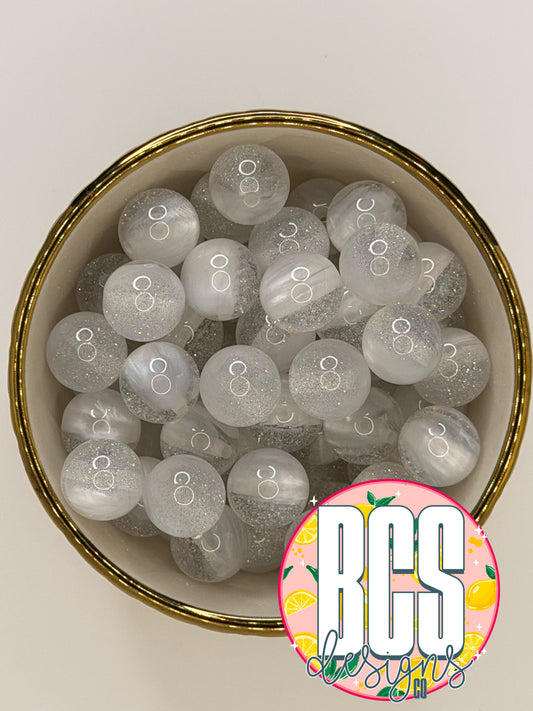 Galaxy Silver/White Glitter Cat eye 16mm Acrylic Bead (sold individually)