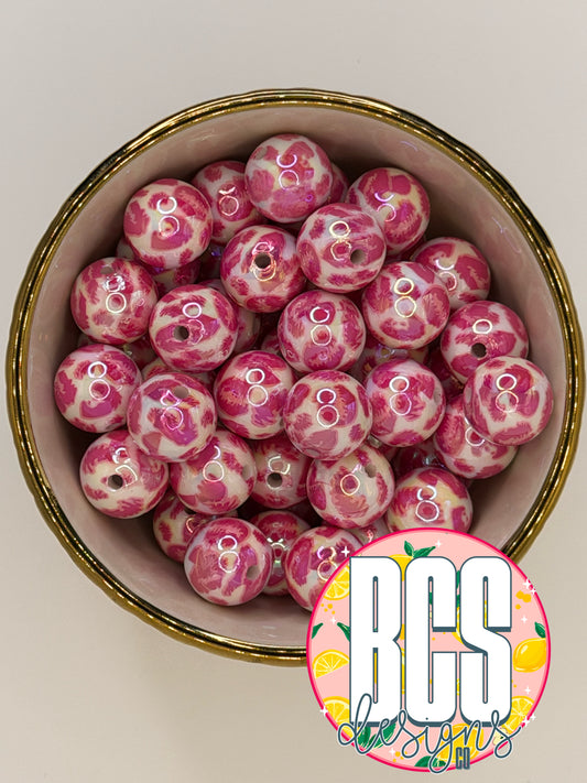 Pink Leopard Print AB 16mm Acrylic Bead (Sold Individually)