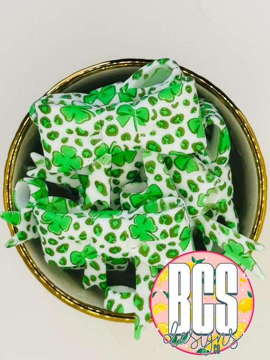 Shamrockin' Leopard Bow Straw Topper