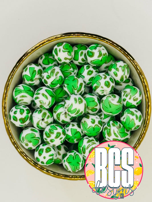 Shamrockin' Leopard 15mm Printed Silicone Bead (5 Pack)