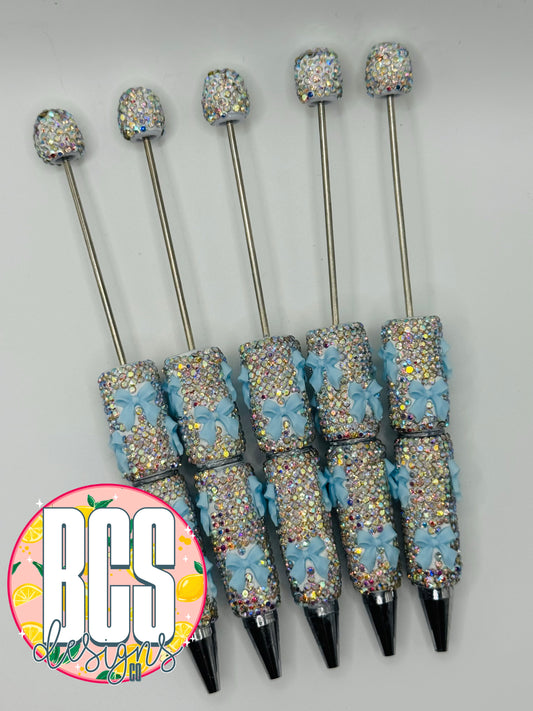 3D Silver/Blue Boujee Bow Pen Bases