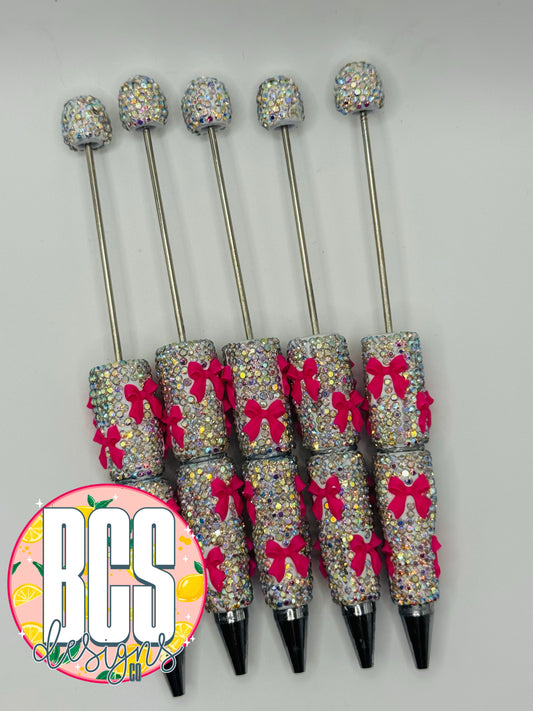 3D Silver/Hot Pink Boujee Bow Pen Bases