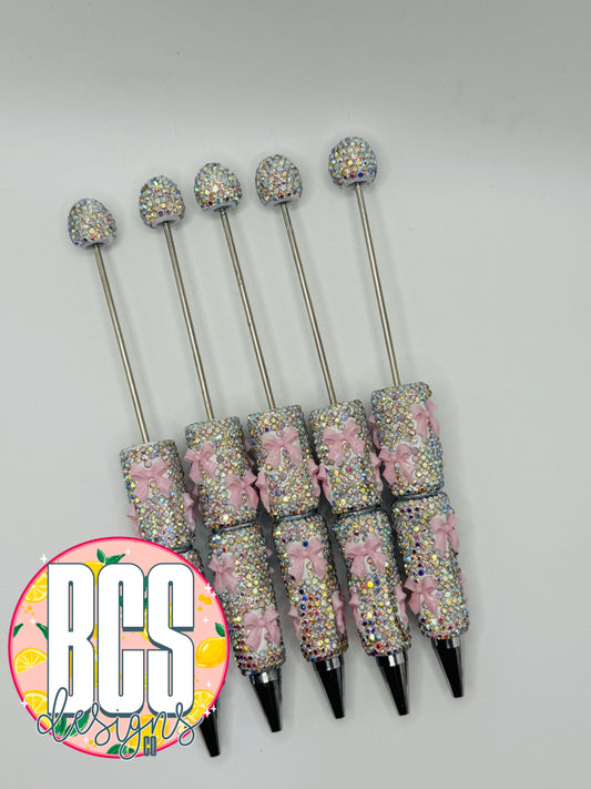 3D Silver/Light Pink Boujee Bow Pen Bases