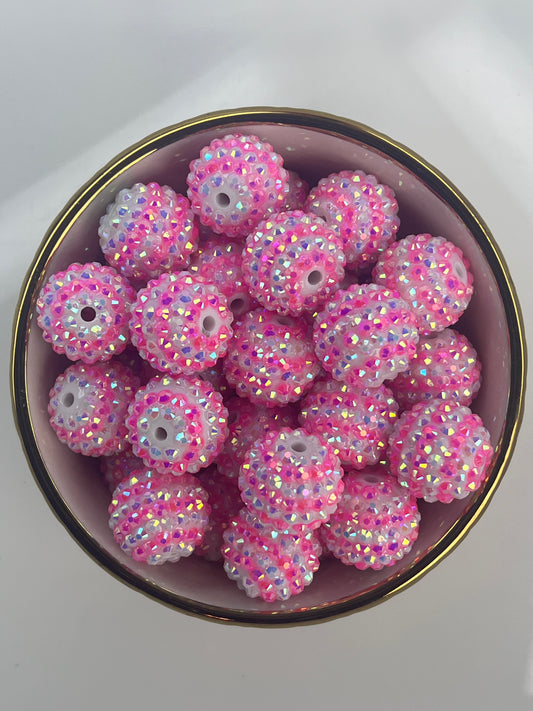 Pink/White Striped AB Rhinestone Beads 20mm (10 pack)
