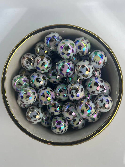 Cow Print AB 16mm Acrylic Bead (Sold Individually)
