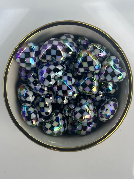 Checkered Heart AB Acrylic Bead (Sold Individually)