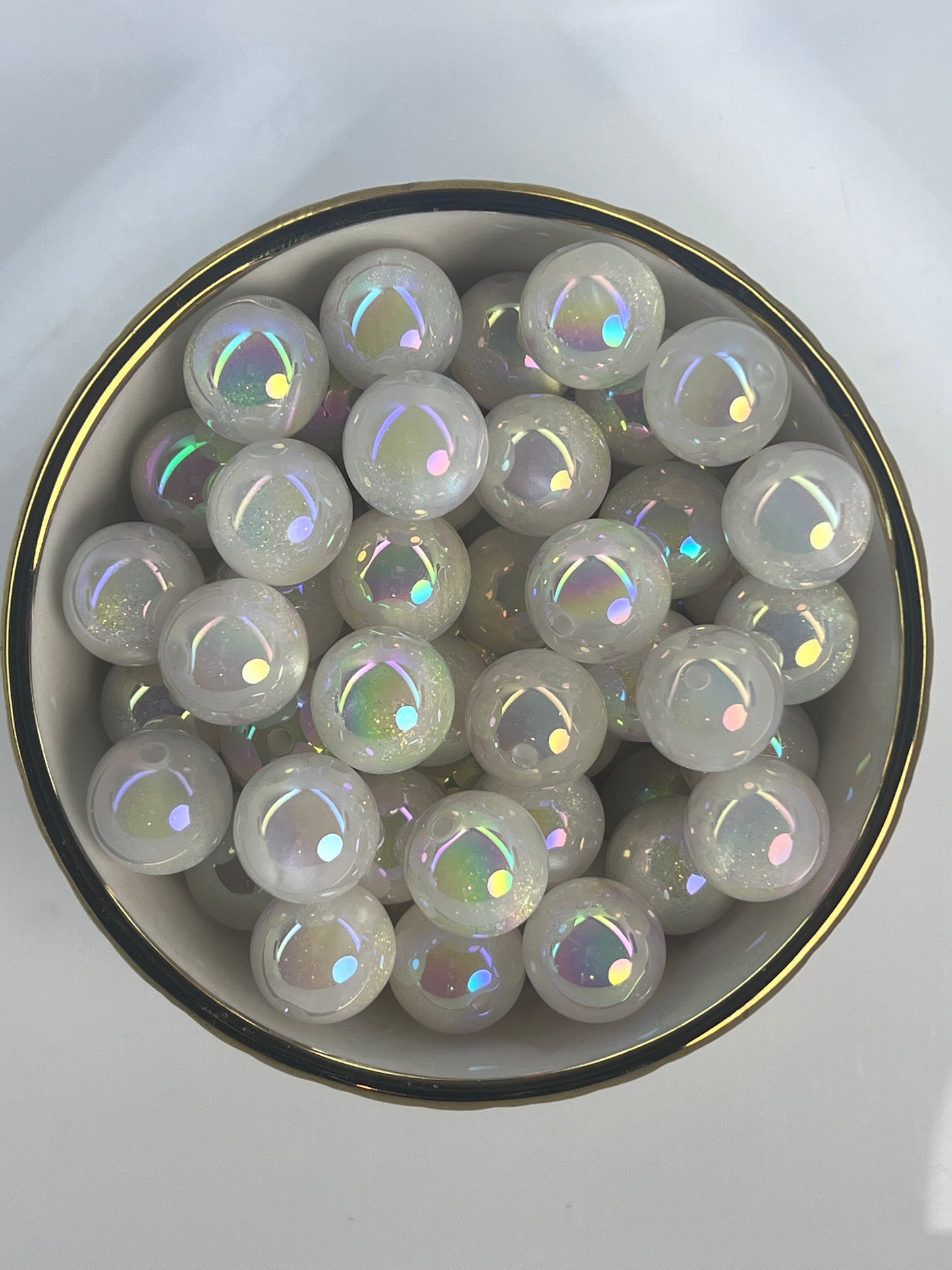 Snow White Glitter Cat eye 16mm Acrylic Bead Mix (Sold Individually)