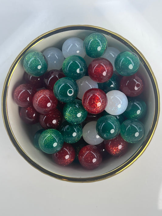 Christmas Cat Eye Glitter 16mm Acrylic Bead Mix (10 pack)