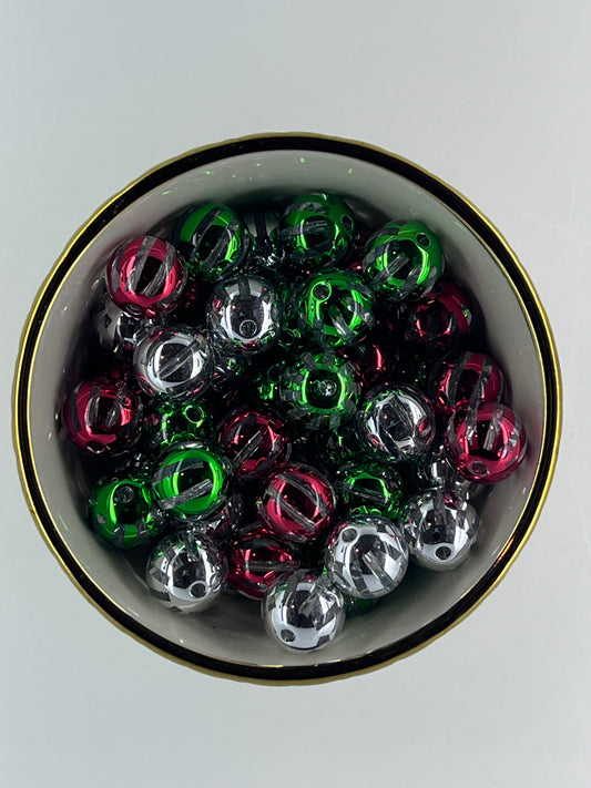 Striped Christmas Metallic 16mm Acrylic Bead Mix (10 Pack)