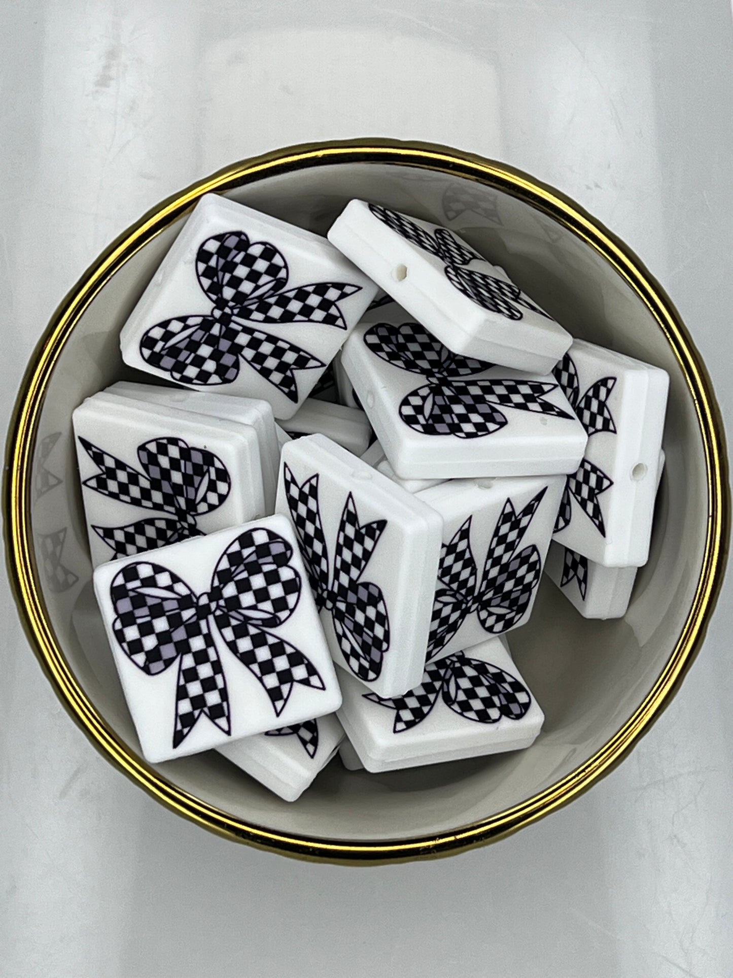 Black/White Checkered Bow Focal Bead