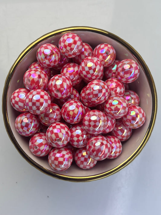 Red/White Checkered AB 16mm Acrylic Bead (Sold Individually)