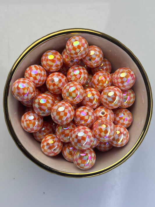 Orange/White Checkered AB 16mm Acrylic Bead (Sold Individually)
