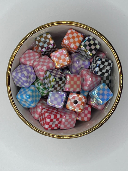 Checkered Cube AB Acrylic Bead Mix (10 pack)