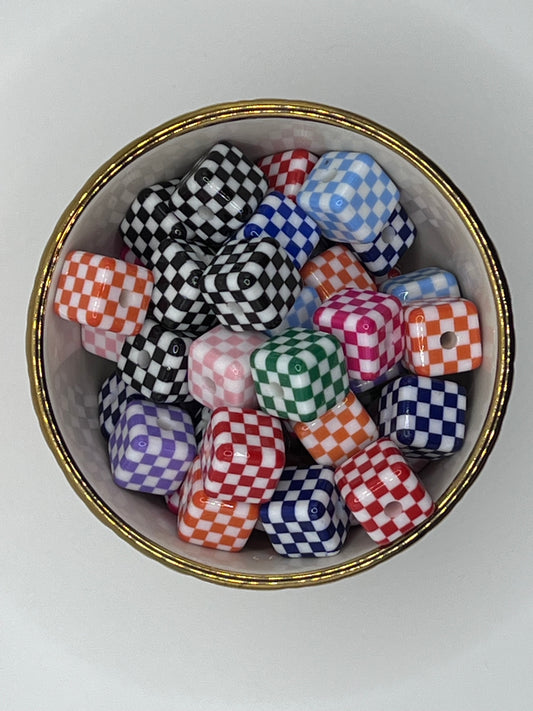 Checkered Cube Acrylic Bead Mix (10 pack)