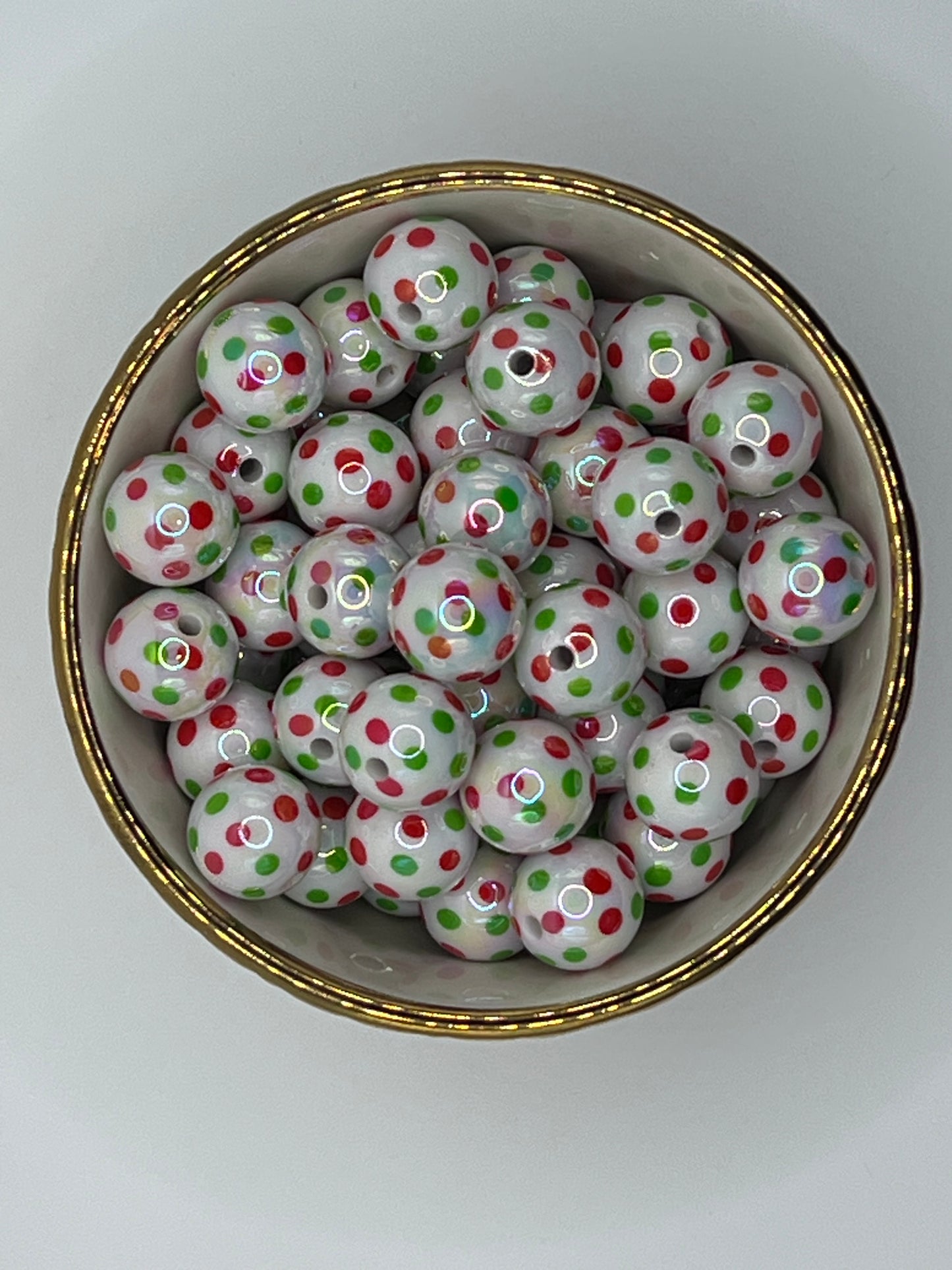 White Christmas Polka Dots AB 16mm Acrylic Bead (Sold Individually)