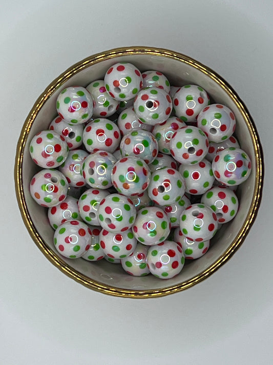 White Christmas Polka Dots AB 16mm Acrylic Bead (Sold Individually)