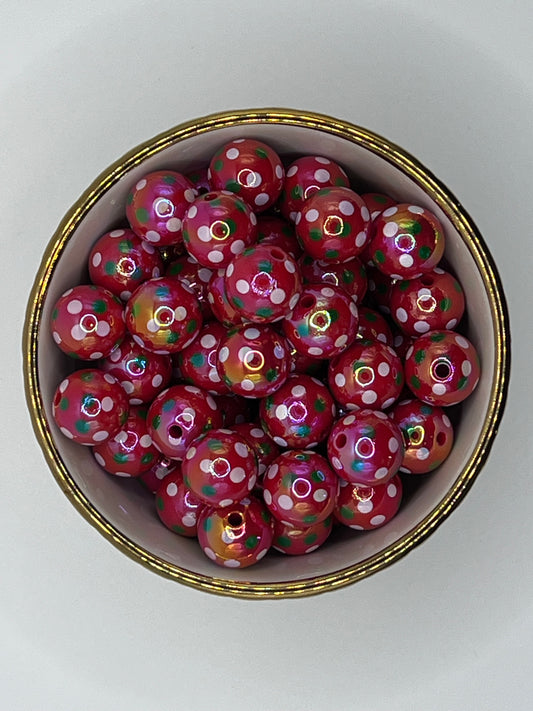 Red Christmas Polka Dots AB 16mm Acrylic Bead (Sold Individually)