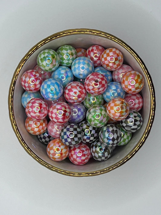 Checkered AB 16mm Acrylic Bead MIX (10 pack)