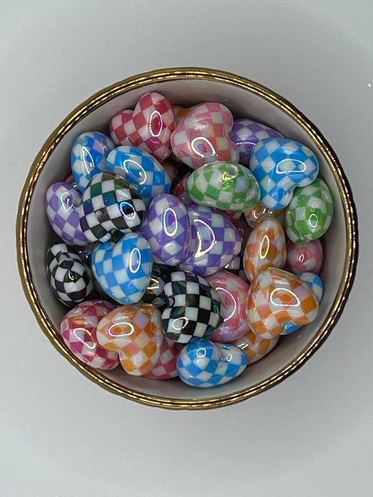 Checkered Heart AB Acrylic Bead MIX (5 pack)
