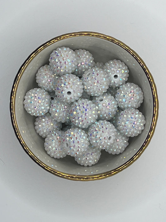 White AB Rhinestone Beads 20mm (10 pack)