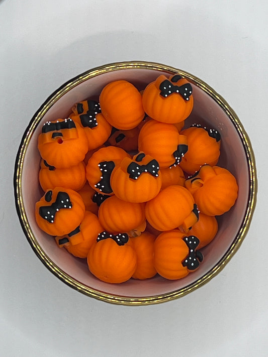 3D Orange Pumpkin with bow Focal Bead
